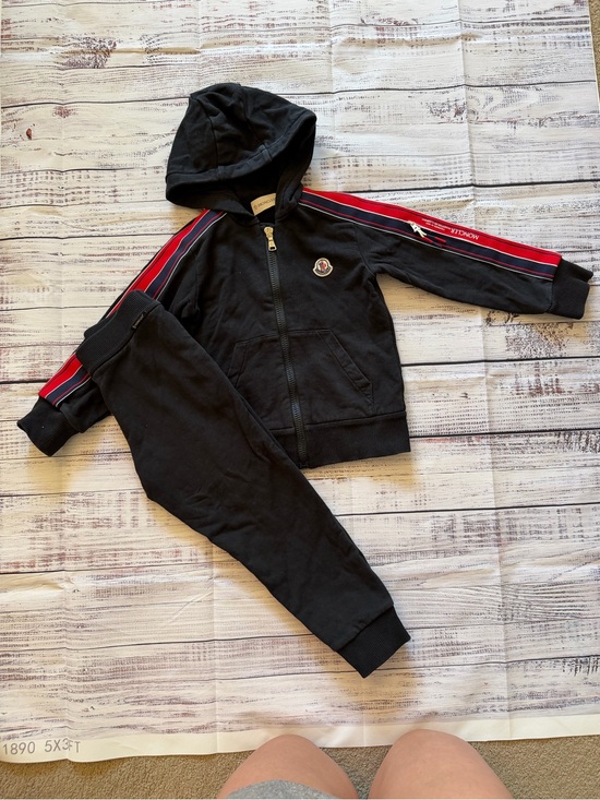 Moncler Other - Moncler Kids Black Hoodie Tracksuit with Red Stripe